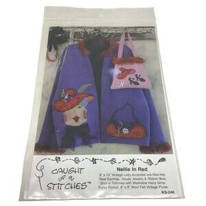 Red Hat Ladies Nellie Wool Felt Purse Purple Shirt Caught up Stitches KS-246